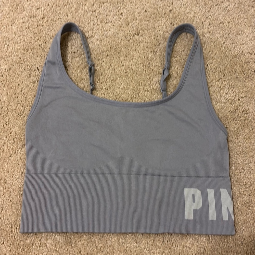 Grey, unlined sports bra